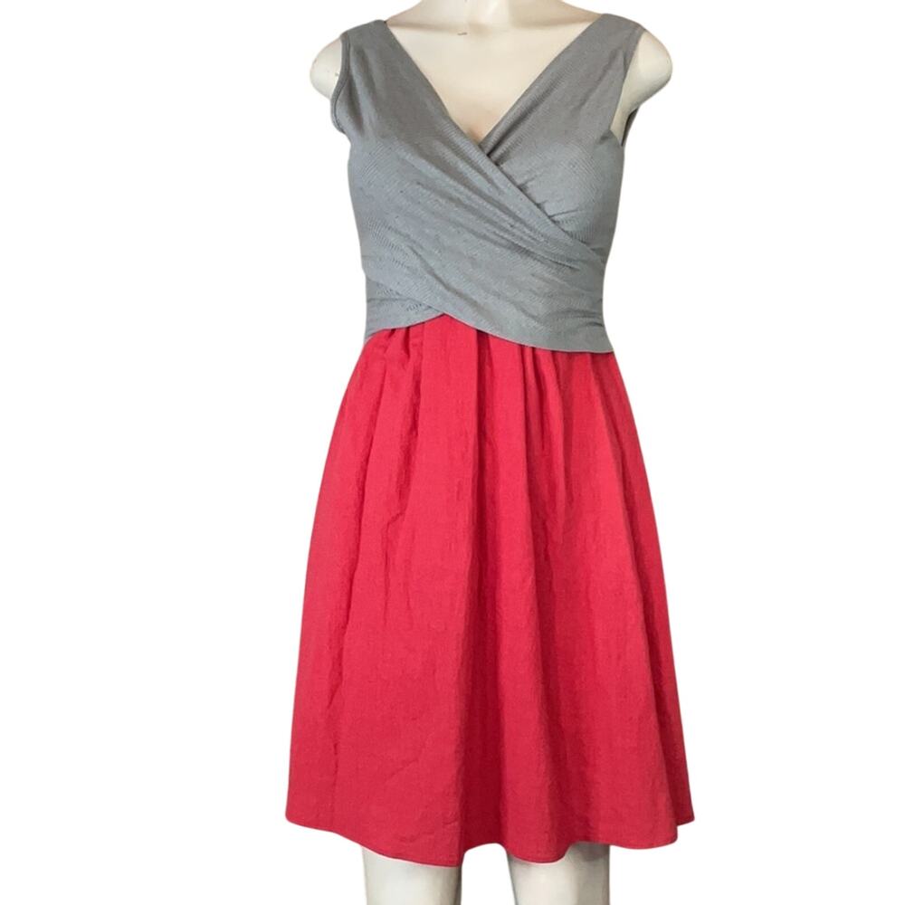 Amadi Lola Surplice Sleeveless Dress Colorblock Coral Pink Gray Size Small NWT
